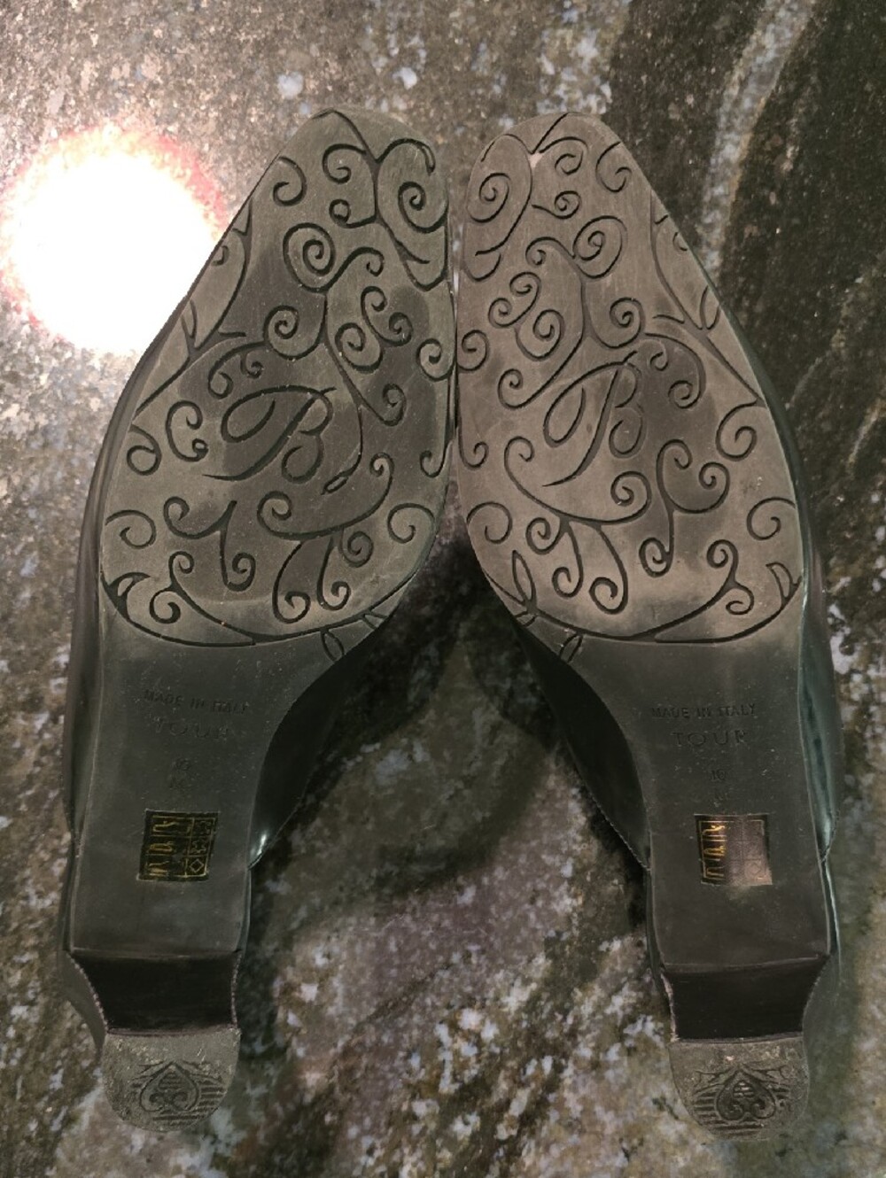 Brighton Black Made In Italy Leather Slip-On Mules with Silver Accent - Picture 3 of 10